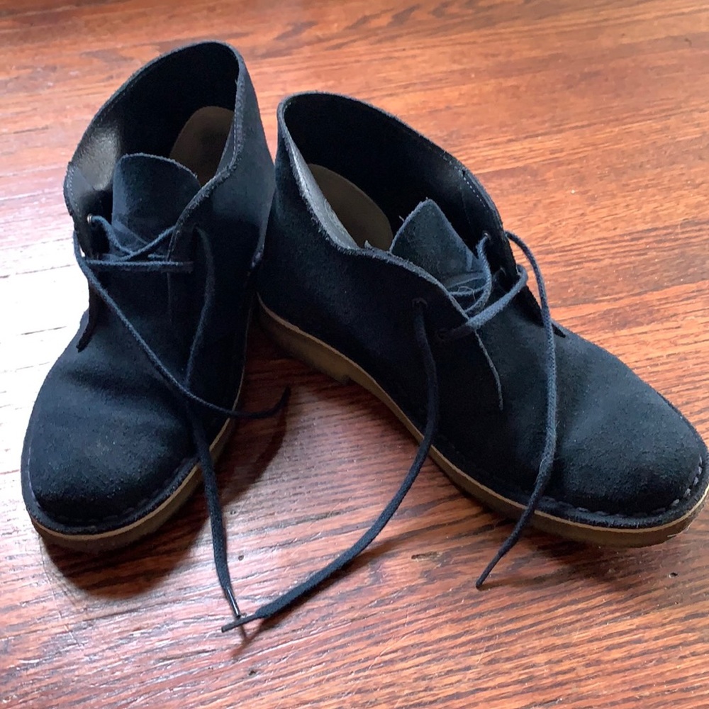 Navy Blue Suede Clark Short Boots